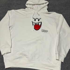 Nintendo Super Mario King Boo Graphic Hoodie White Mens Size Large Pullover